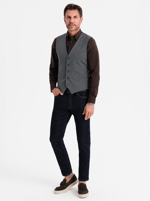 Ombre Clothing Muški sivi odijelo prsluk s klasičnim detaljima i postavom