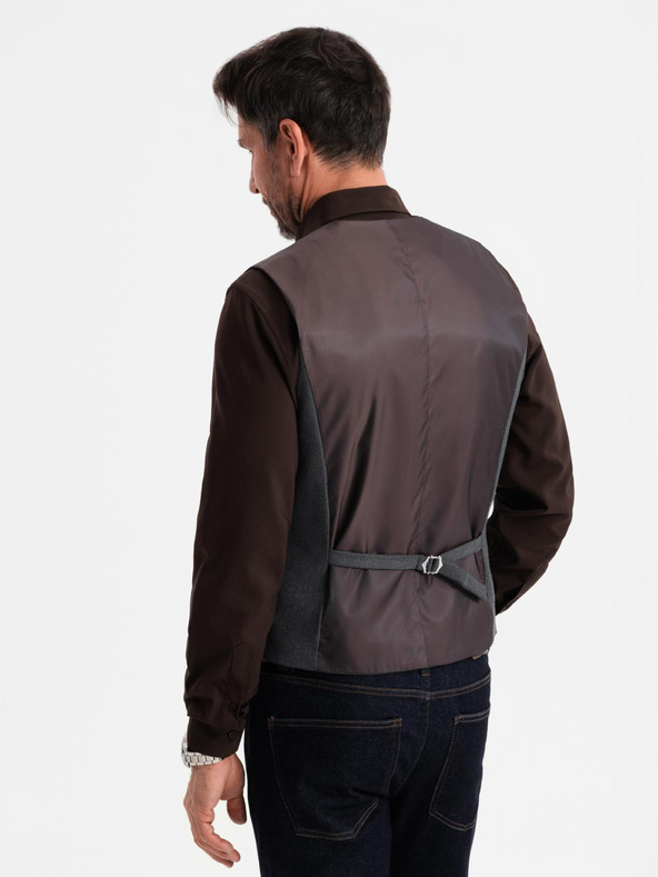 Ombre Clothing Muški sivi odijelo prsluk s klasičnim detaljima i postavom