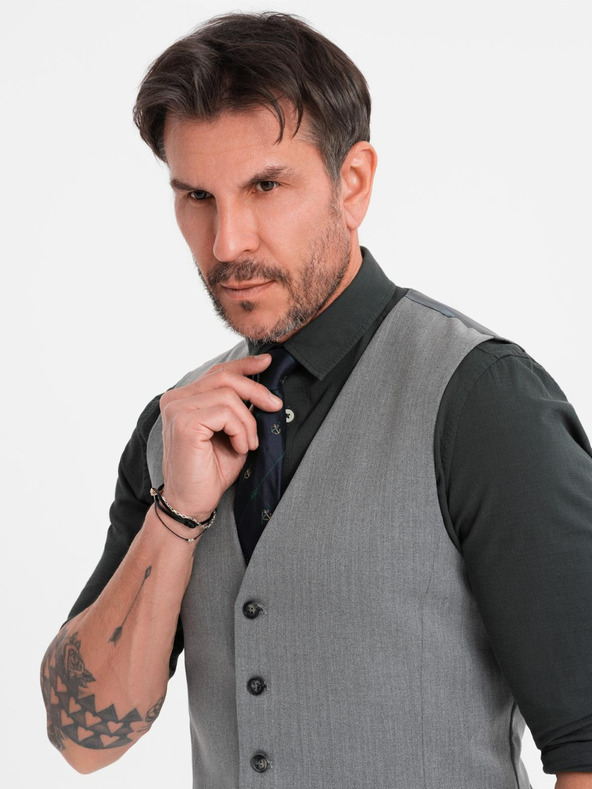 Ombre Clothing Elegantan muški svijetlo sivi prsluk SLIM FIT