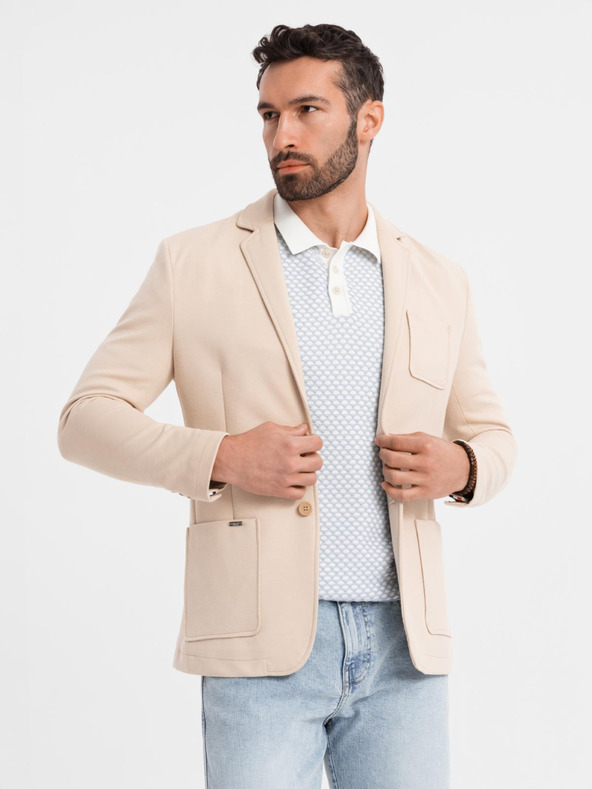 Ombre Clothing Muški bež sako SLIM od fino strukturiranog pletiva