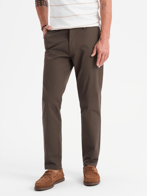 Ombre Clothing Muške chino hlače REGULAR FIT s finom strukturom - smeđe