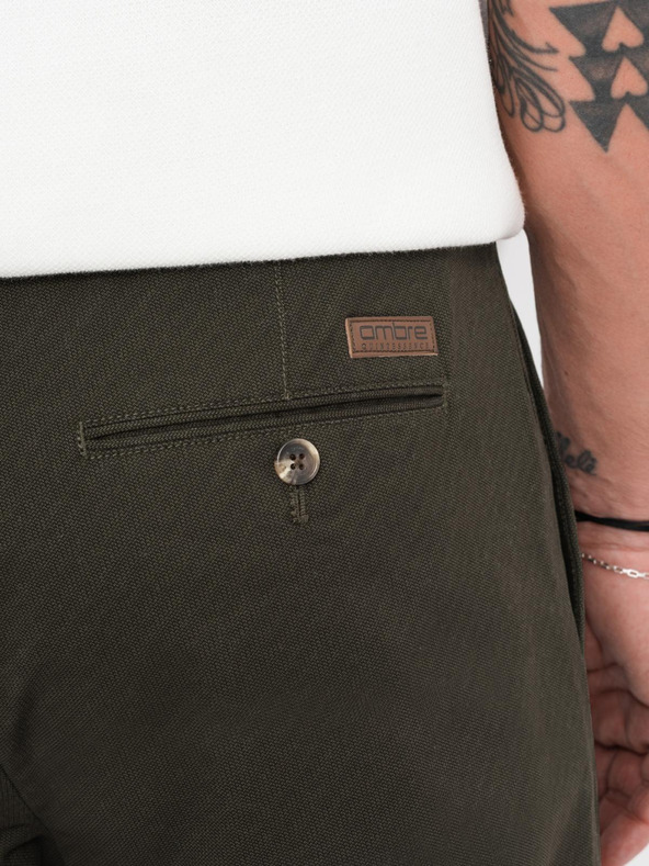 Ombre Clothing Muške chino hlače REGULAR FIT s finom strukturom - tamnozelene