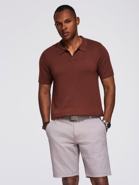Ombre Clothing Muška polo majica bez gumba s klasičnim vezom - tamnosmeđa