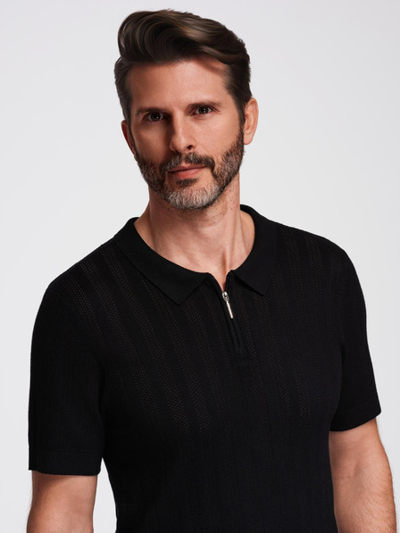 Ombre Clothing Muška polo majica sa zatvaračem na izrezu - crna
