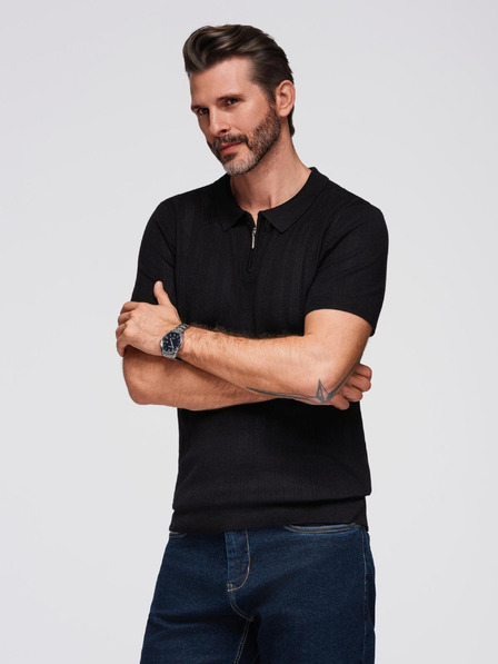 Ombre Clothing Muška polo majica sa zatvaračem na izrezu - crna
