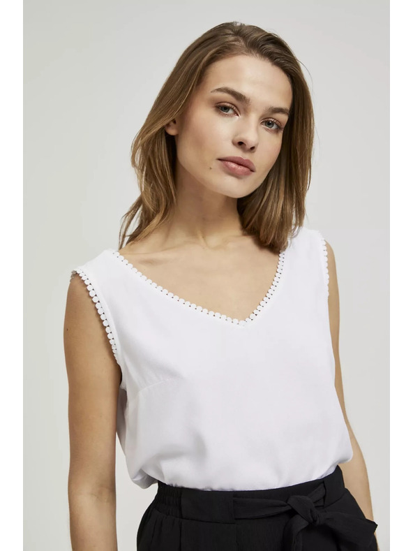 Moodo Bijela majica na bretele s ukrašenim rubom