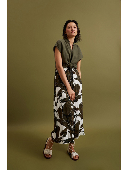 Moodo Khaki uzorirana široka suknja