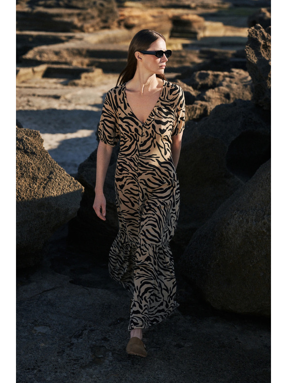 Moodo Bež uzorirana haljina