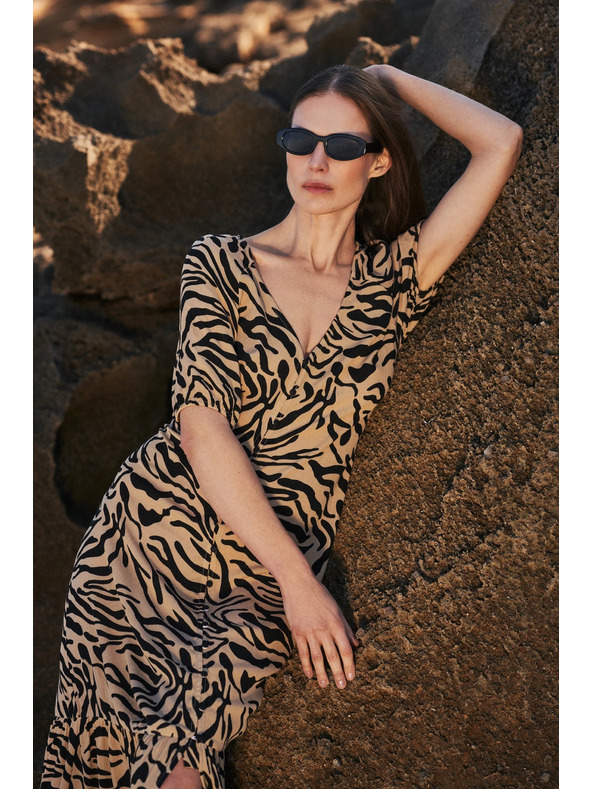 Moodo Bež uzorirana haljina