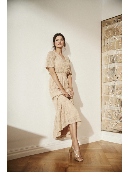 Moodo Krem čipkaste maxi haljine