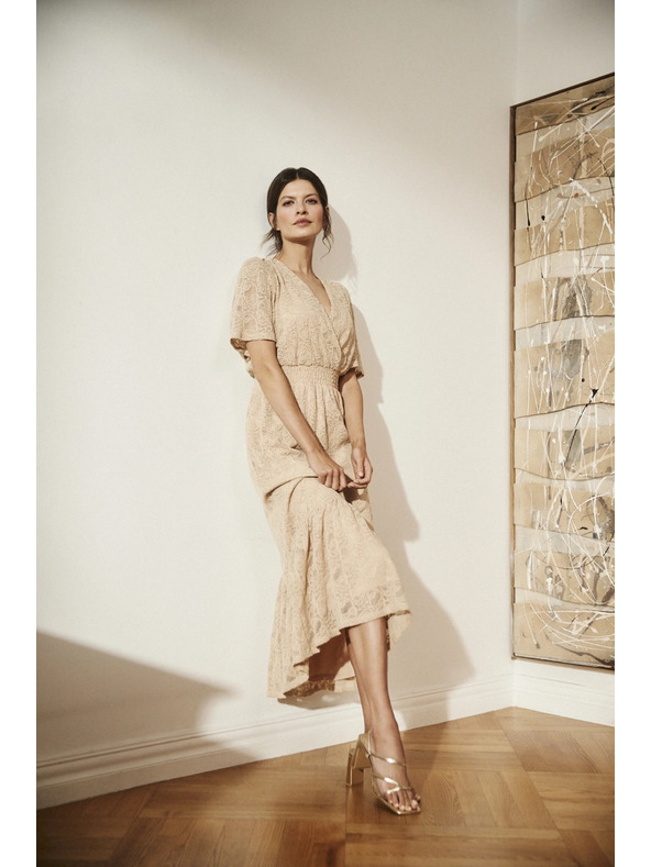 Moodo Krem čipkaste maxi haljine