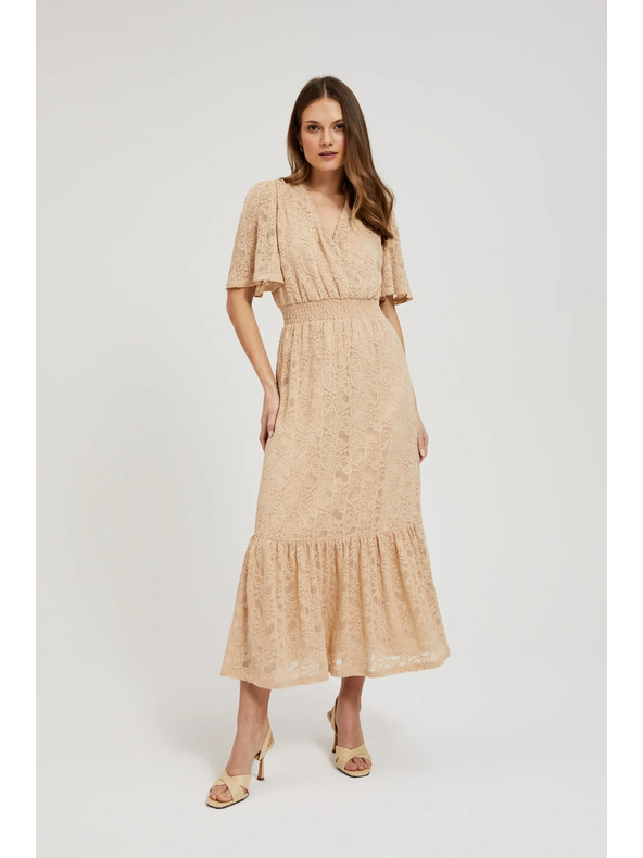 Moodo Krem čipkaste maxi haljine
