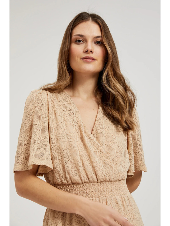 Moodo Krem čipkaste maxi haljine