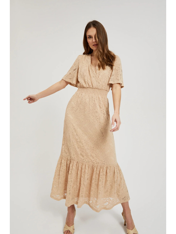 Moodo Krem čipkaste maxi haljine