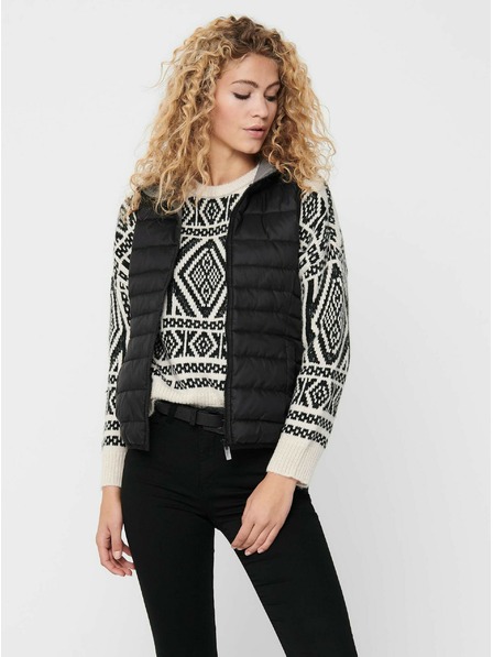 ONLY Crni ženski prošiveni prsluk s kapuljačom ONLY New Tahoe