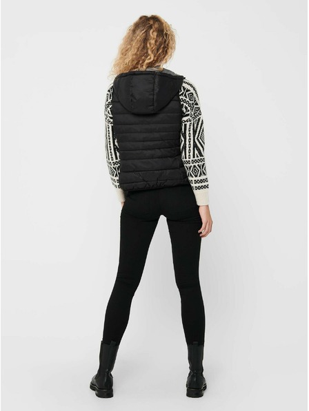 ONLY Crni ženski prošiveni prsluk s kapuljačom ONLY New Tahoe