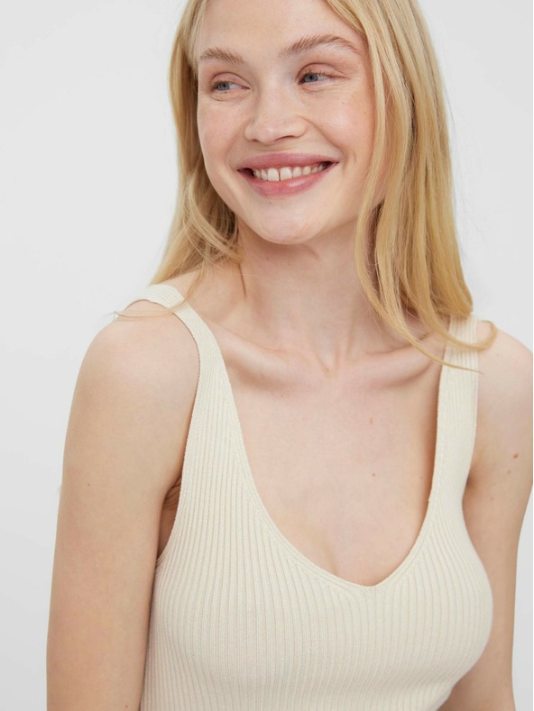 Vero Moda VERO MODA Glory krem ​​rebrasta osnovna majica bez rukava
