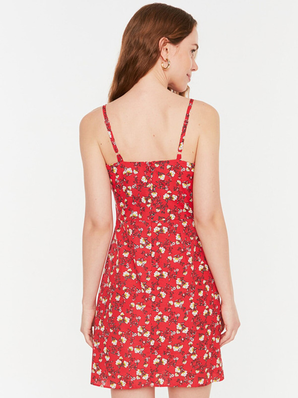 Trendyol Crvena ženska kratka cvjetna haljina s naramenicama Trendyol