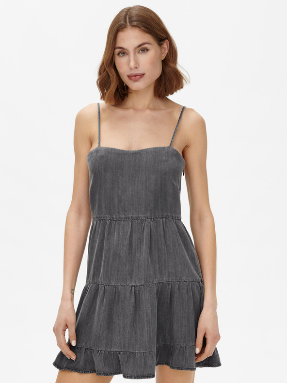 ONLY Tamno siva kratka haljina na bretele SAMO Ragna