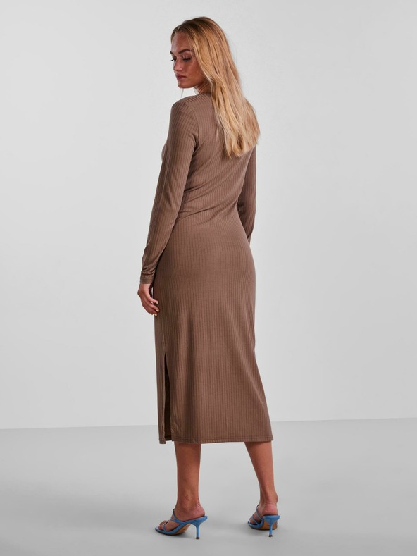 Pieces Pieces Kylie svijetlo smeđa rebrasta midi haljina