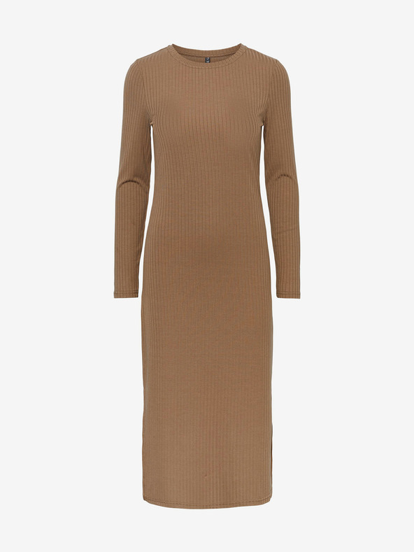 Pieces Pieces Kylie svijetlo smeđa rebrasta midi haljina