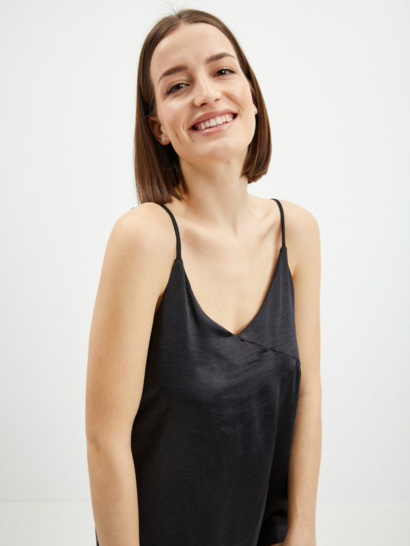 ONLY Crna ženska satenska midi haljina sa naramenicama ONLY Cosmo