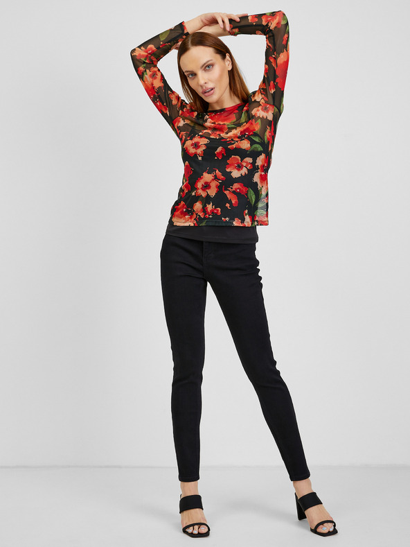 Orsay Crveno-crna ženska majica cvjetnog uzorka ORSAY