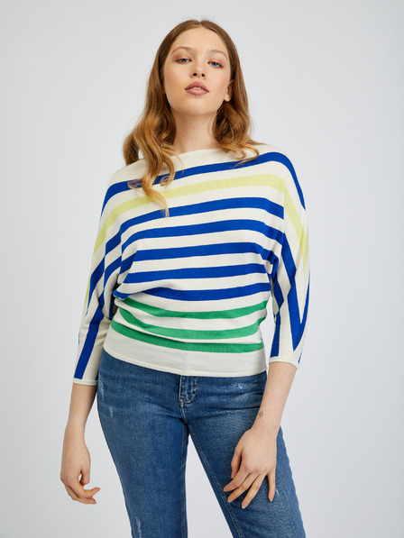 Orsay Plavo-krem ženski prugasti pulover ORSAY
