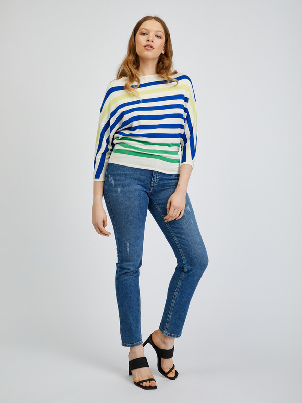 Orsay Plavo-krem ženski prugasti pulover ORSAY