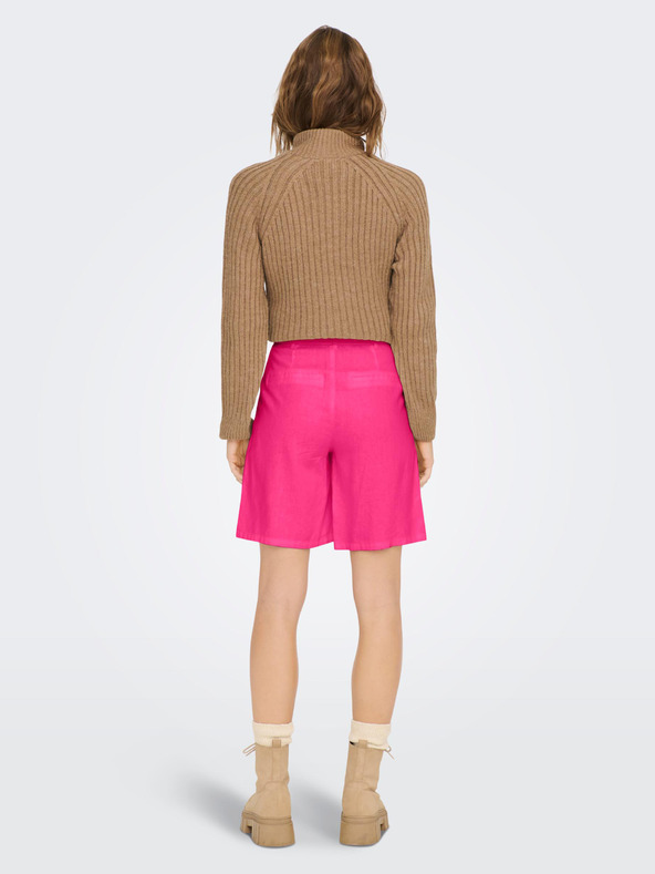 ONLY Tamno roze ženske lanene kratke hlače ONLY Caro