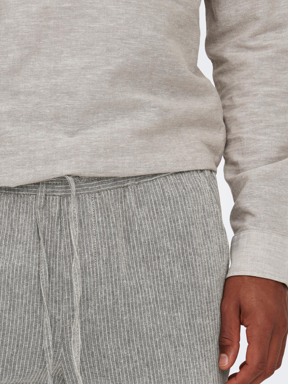 ONLY & SONS Svijetlo sive muške hlače na pruge s primjesom lana ONLY & SONS Linus