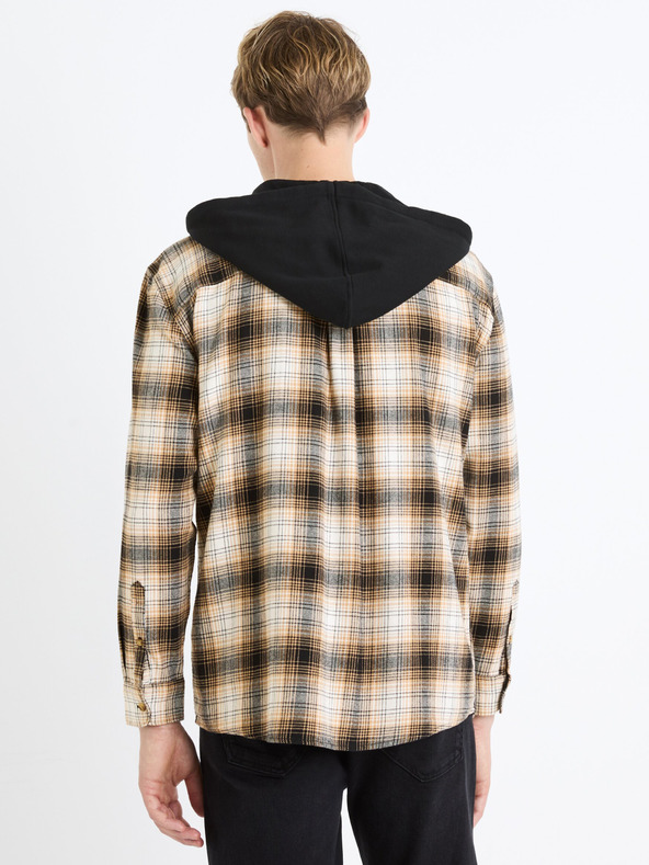 Celio Celio Fapuche muška smeđa karirana majica s kapuljačom