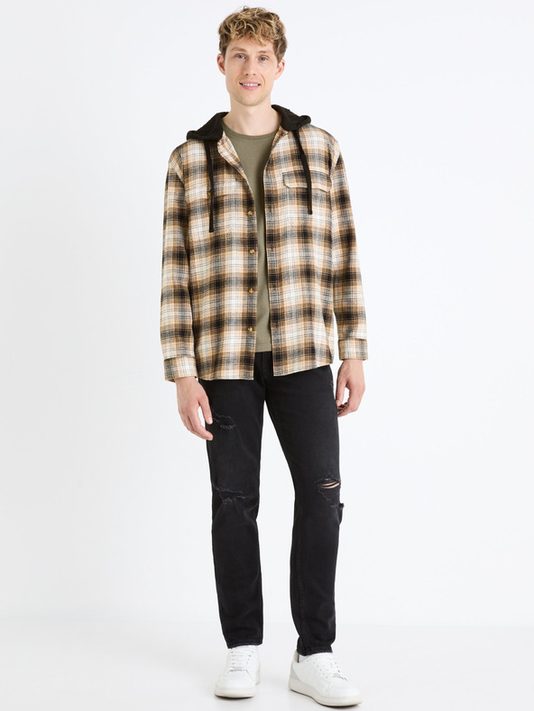 Celio Celio Fapuche muška smeđa karirana majica s kapuljačom