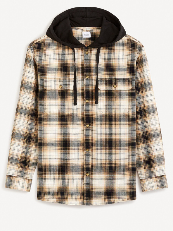 Celio Celio Fapuche muška smeđa karirana majica s kapuljačom