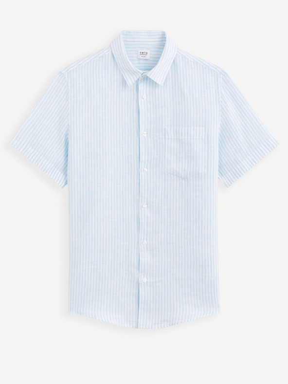 Celio Svijetloplava lanena košulja na pruge Celio Damarlin za muškarce