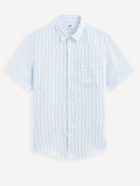 Celio Svijetloplava lanena košulja na pruge Celio Damarlin za muškarce