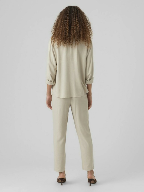 Vero Moda Bež ženske pantalone sa dodatkom lana VERO MODA Jesmilo