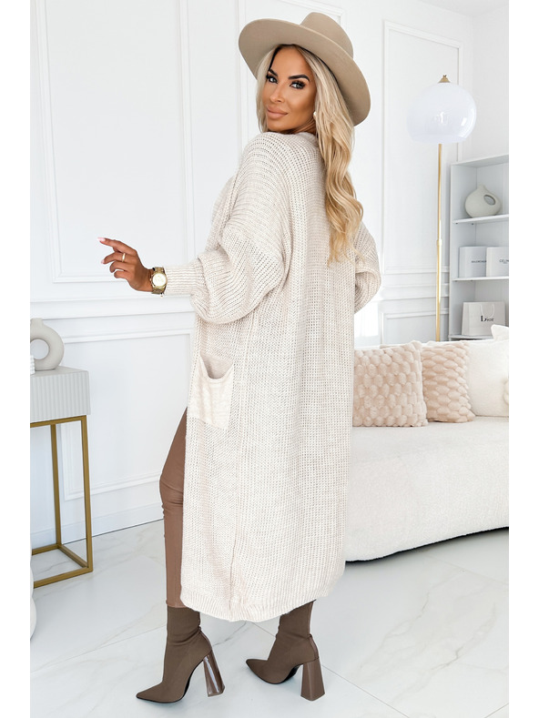 numoco Kardigan - dug džemper s džepovima - bež