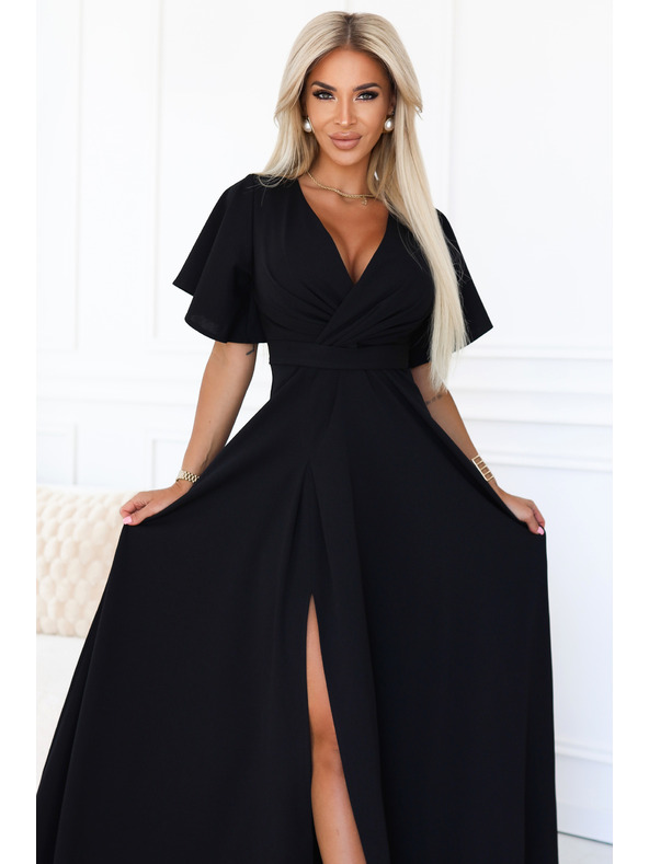 numoco Duge haljine JENNIFER s razrezom - crne