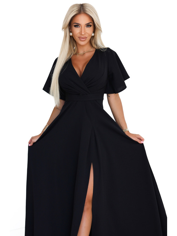 numoco Duge haljine JENNIFER s razrezom - crne