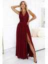 numoco Duge haljine LEA s čipkastim izrezom i razrezom - vinsko crvene