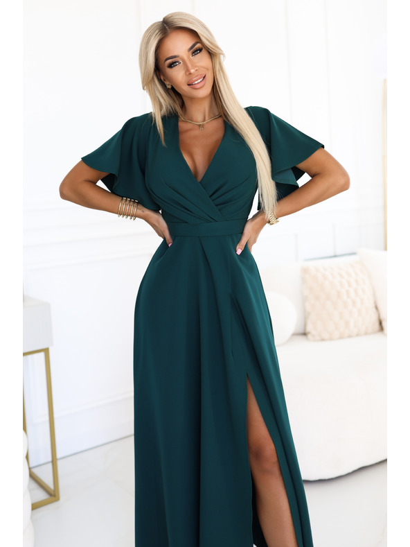 numoco Duge haljine JENNIFER s razrezom - bočasto zelene