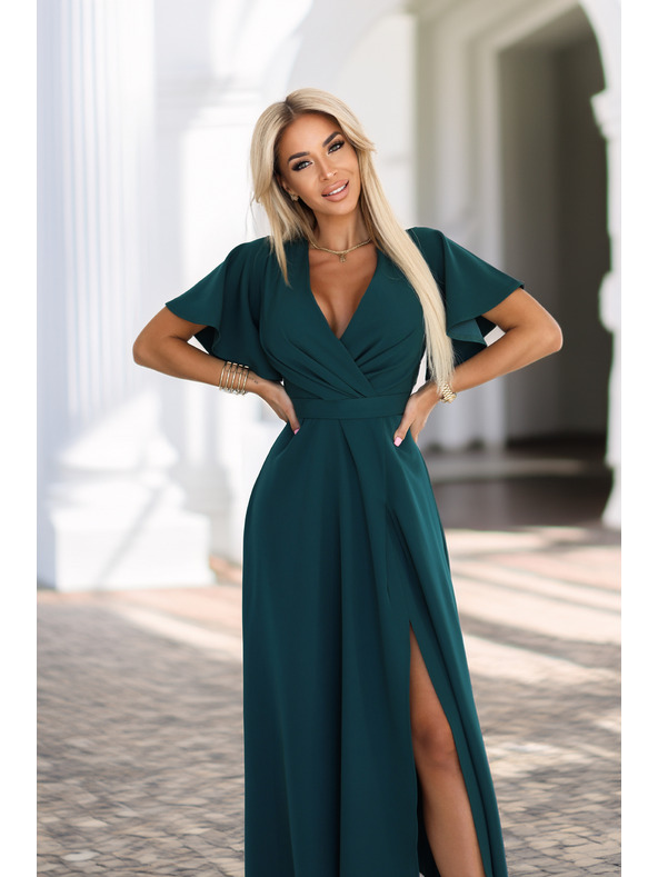 numoco Duge haljine JENNIFER s razrezom - bočasto zelene
