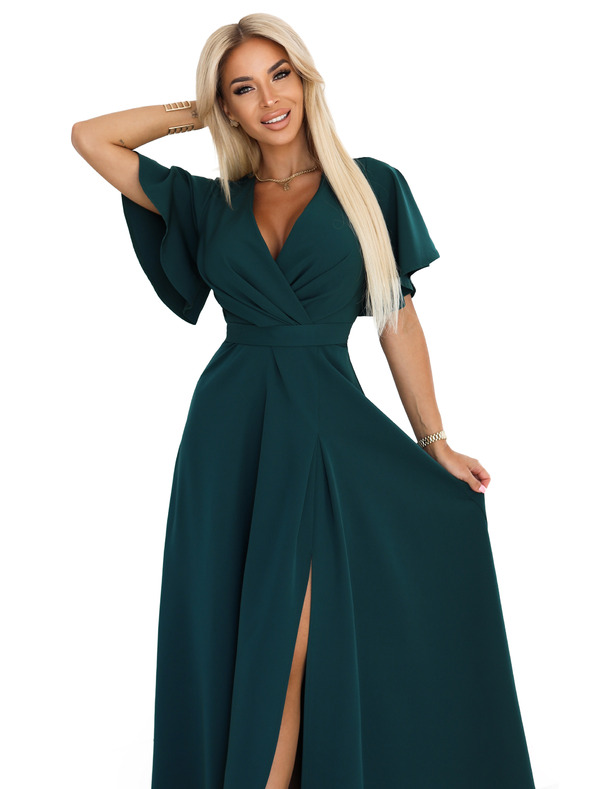 numoco Duge haljine JENNIFER s razrezom - bočasto zelene