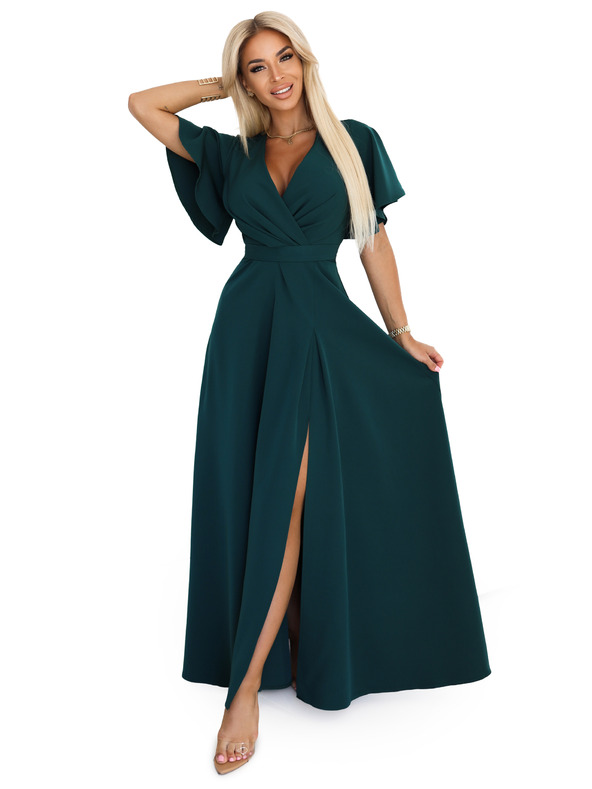 numoco Duge haljine JENNIFER s razrezom - bočasto zelene