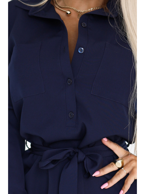 numoco Košuljaste haljine CAMILLE s džepovima i vezivanjem - tamno plave