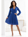 numoco Elegantne nabrane haljine ISABELLE s izrezom i dugim rukavima - modre boje"sirka"