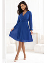 numoco Elegantne nabrane haljine ISABELLE s izrezom i dugim rukavima - modre boje"sirka"