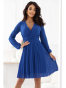 numoco Elegantne nabrane haljine ISABELLE s izrezom i dugim rukavima - modre boje"sirka"