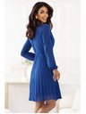numoco Elegantne nabrane haljine ISABELLE s izrezom i dugim rukavima - modre boje"sirka"